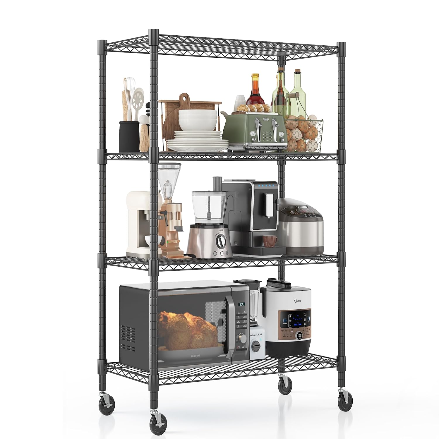 Commercial Kitchen On Wheels - Scaffali Metallici a 4 Ripiani Regolabili