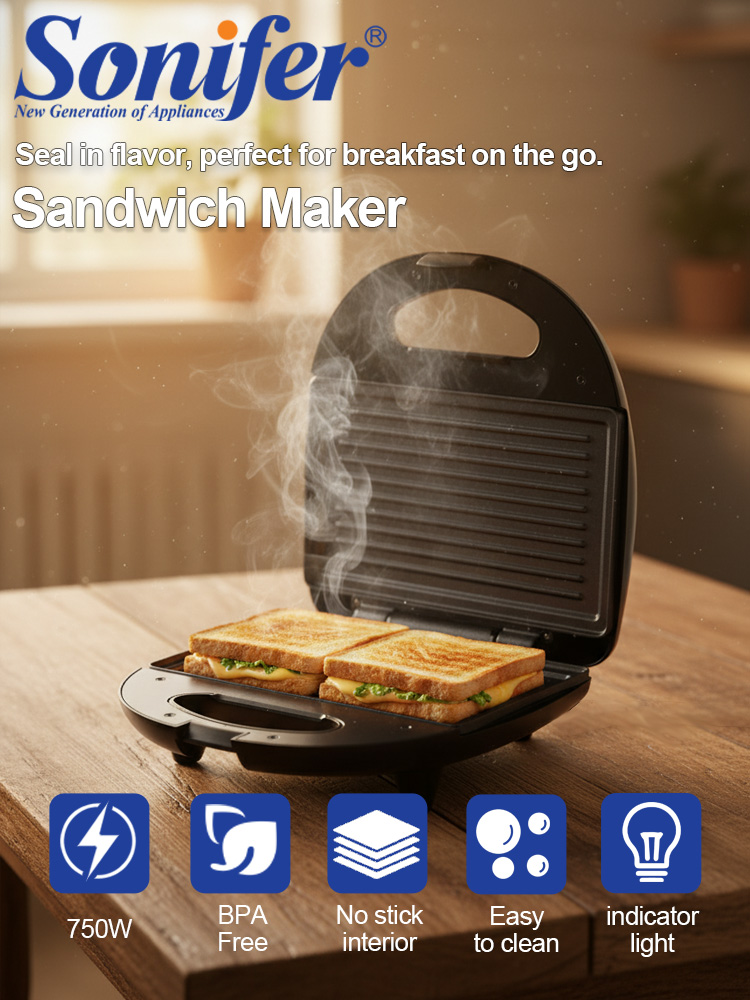 Sandwich Press Panini - Piastra per Sandwich Sonifer SF-6173 750W,