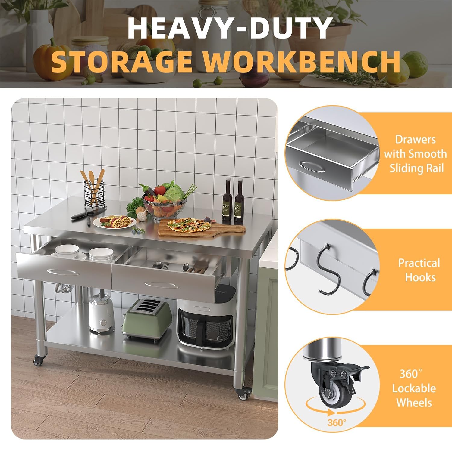Tavolo in Acciaio Inox con Cas - Commercial Kitchen Prep Table recensione e prezzo